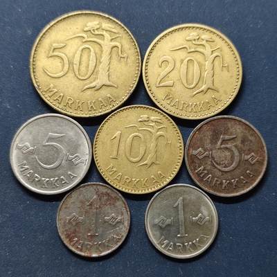 【全场包邮】纯粹捡漏拍498场-持续更新中 - 芬兰1953-1956年7枚套币-含铁币