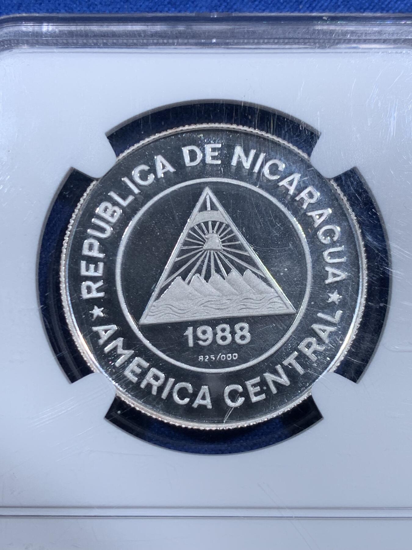 《竞宝斋》第461场 周日，周一，2场连拍 （全场包邮）欢迎送拍 NGC PF68UC 中美洲尼加拉瓜1988年卡尔加里奥运会滑雪50科多巴银币 16.6g 825银