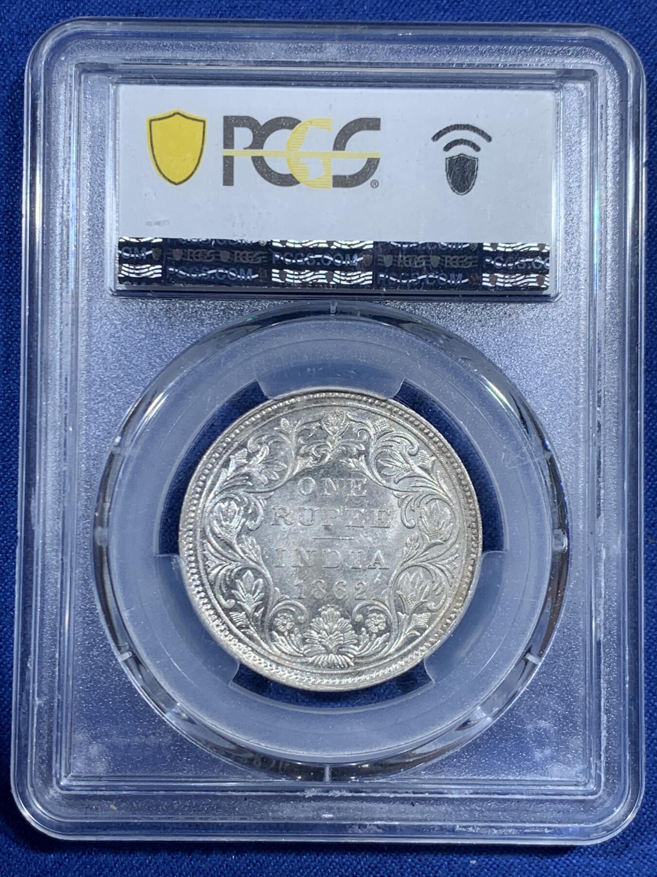 《竞宝斋》第461场 周日，周一，2场连拍 （全场包邮）欢迎送拍 PCGS MS61 英属印度1862年维多利亚女王1卢比银币