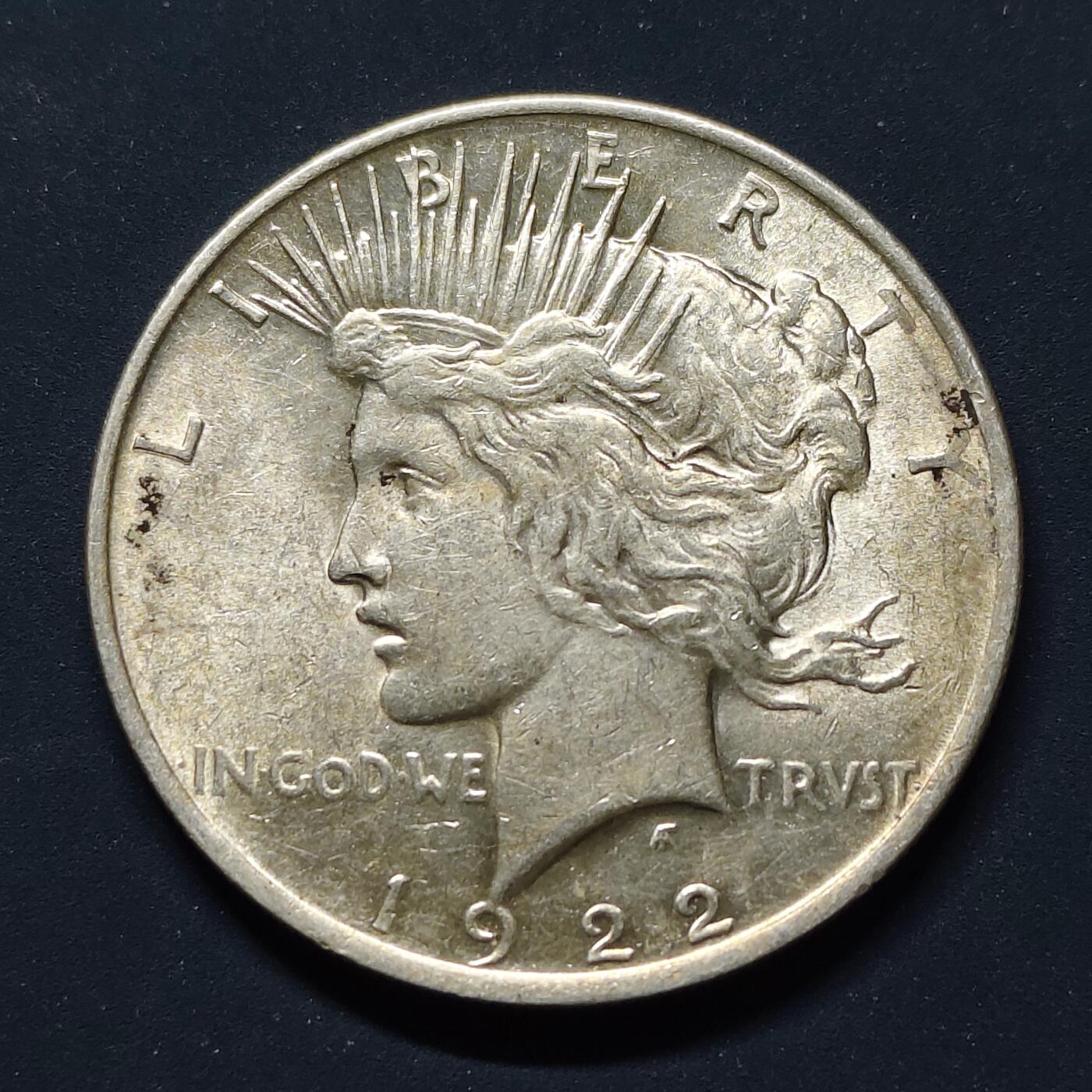 【全场包邮】纯粹捡漏拍499场-持续更新中 美国1922年1元和平银币【38.1毫米26.73克90%，纯银价约673元（按28元银价估算）】