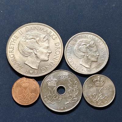 【全场包邮】纯粹捡漏拍498场-持续更新中 - 丹麦1973-1978年玛格丽特二世女王5枚套币