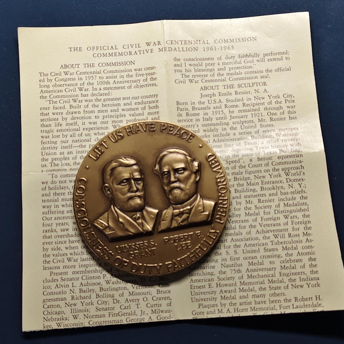【全场包邮】纯粹捡漏拍499场-持续更新中 【纪念章】美国1965年南北战争结束100周年纪念铜章-盒证全