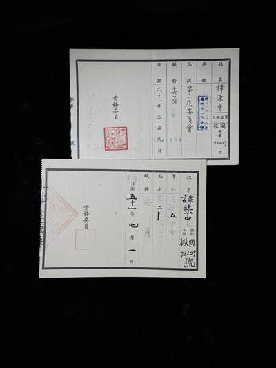 戎马世界章牌大赏第110期 - 抗日军官的民国证件一组，属于谭荣中