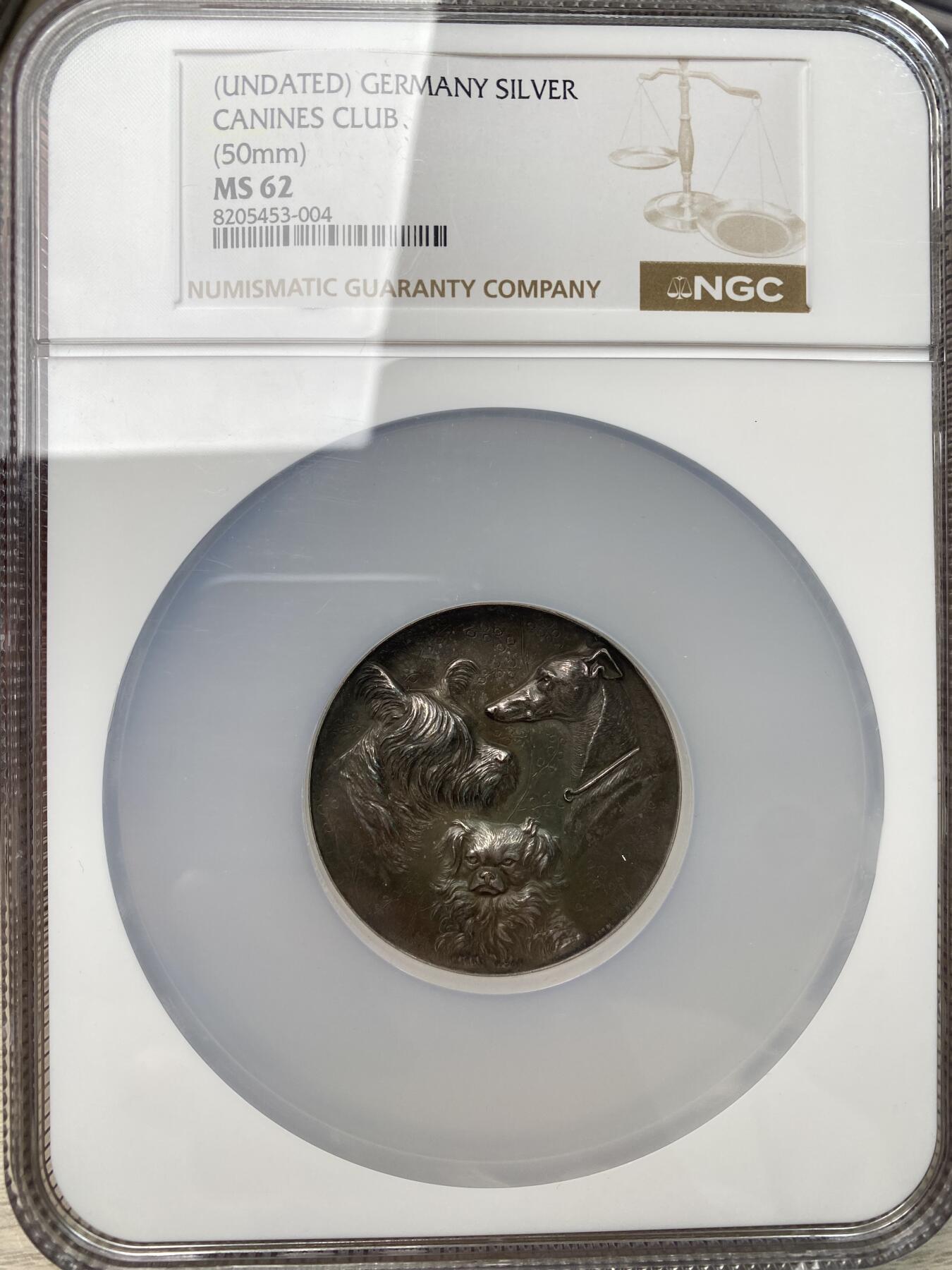 万国钱币拍卖第059期 NGC MS62 20世纪初德国柏林宠物狗协会银章 50MM大规格 重约70g 少见未签名款式
