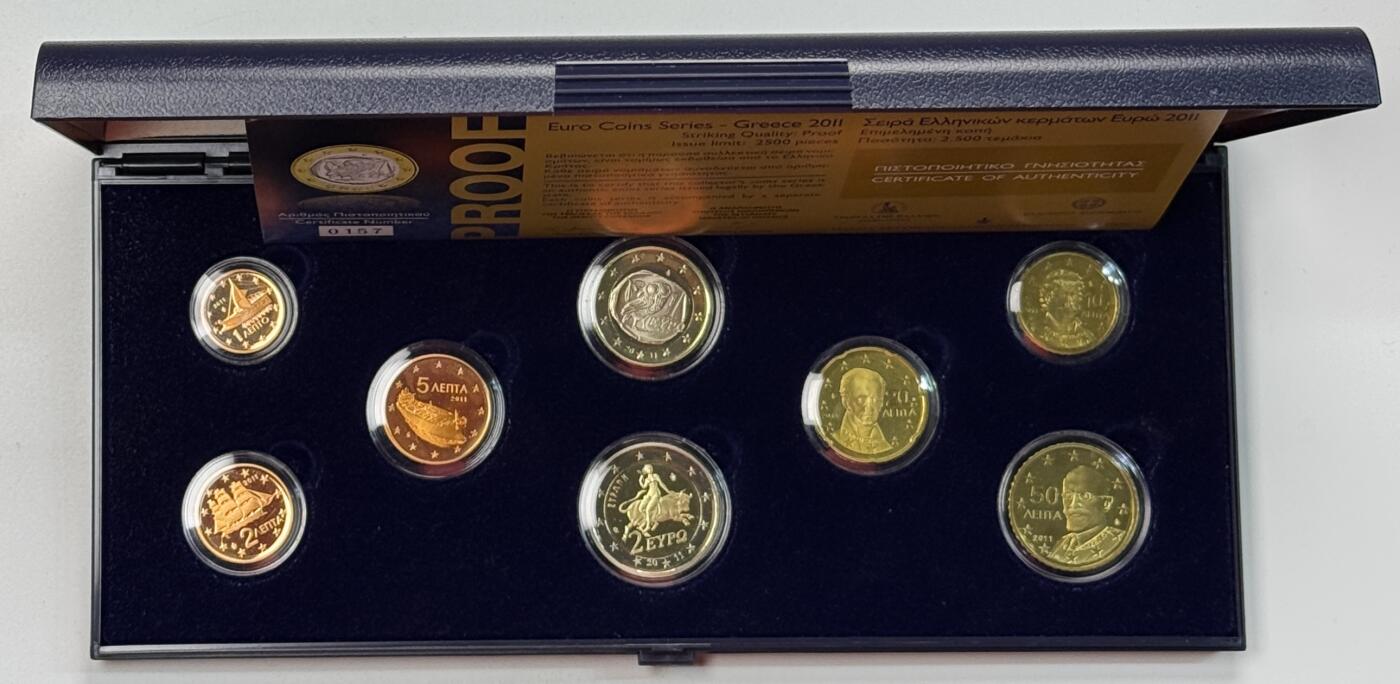 S&S Numismatic世界钱币-拍卖 第123期  希腊2011年 第二版地图 8枚欧元精制套币 盒证齐全 精制套币首发年份 发行量2500
