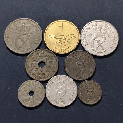 【全场包邮】纯粹捡漏拍498场-持续更新中 - 丹麦1941-1945年克里斯蒂安十世二战时期各版本8枚套币