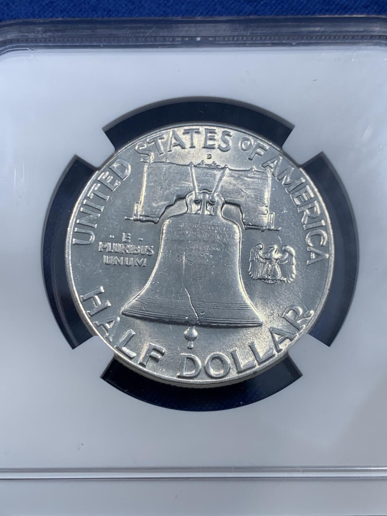 《竞宝斋》第461场 周日，周一，2场连拍 （全场包邮）欢迎送拍 NGC UNCD 美国1948D富兰克林50美分银币 首年版