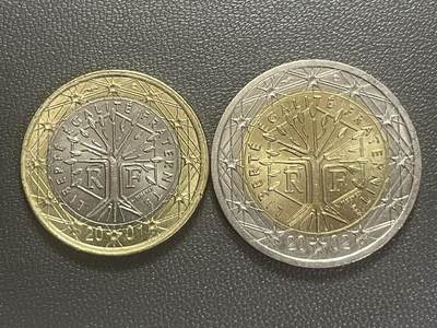 回流0125 - 法国2001年1欧元、2002年2欧元双色币 生命树