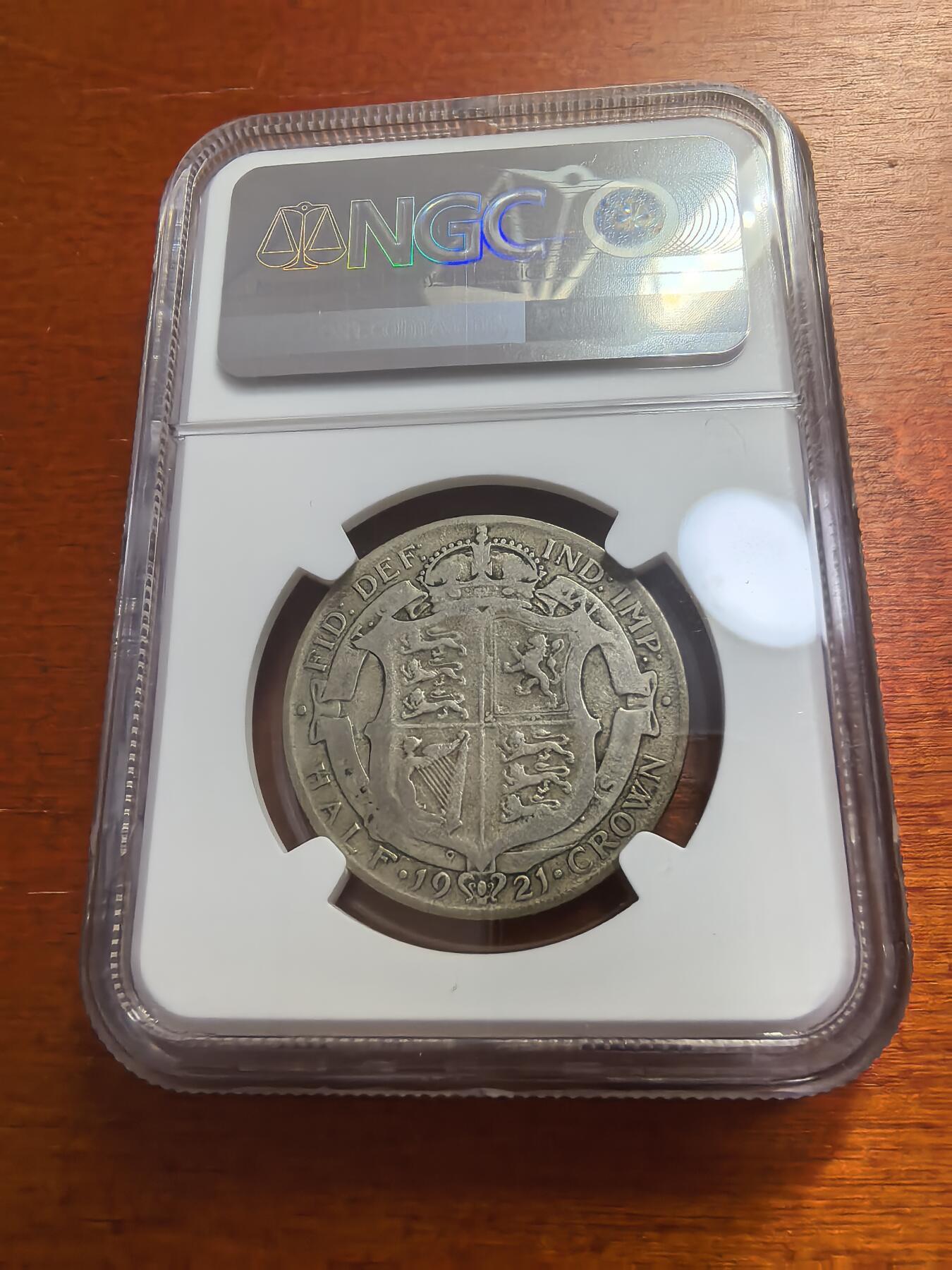 长老汇蛇年精选第九十五场拍卖  1921 英国乔治五世1/2克朗银币，NGC F15