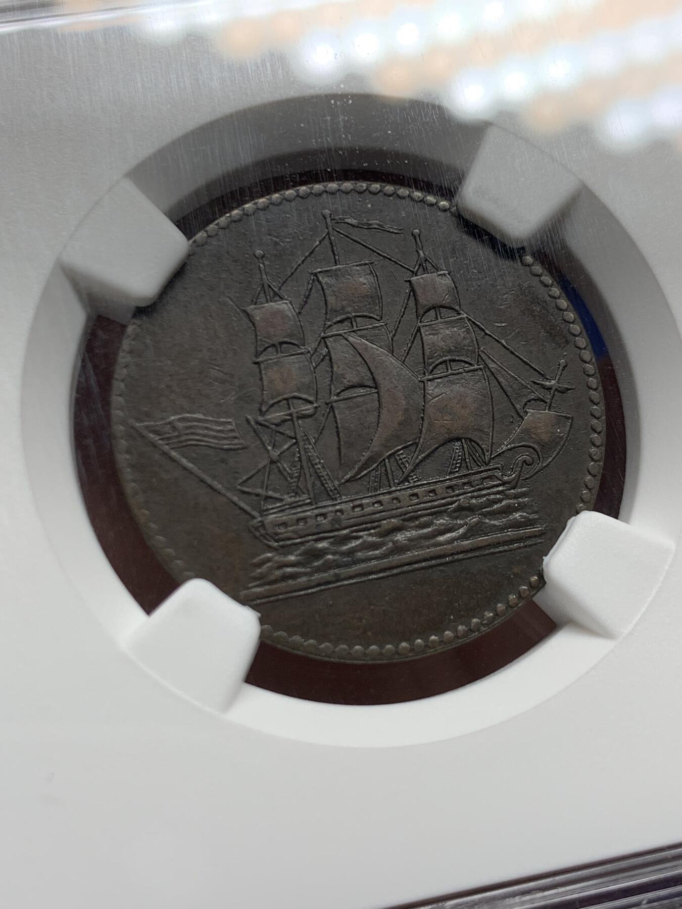 《竞宝斋》第461场 周日，周一，2场连拍 （全场包邮）欢迎送拍 NGC XF45BN 加拿大 1835 爱德华王子岛 帆船代币 原味好细节 品种也少见