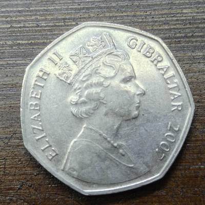 【铜匠收藏】★第140场★散币场。不寄存，30包邮。不满30元，支付5元运费。《接受代拍 代送NGC评级》 - 41【无寄存】英属直布罗陀2007年50便士 