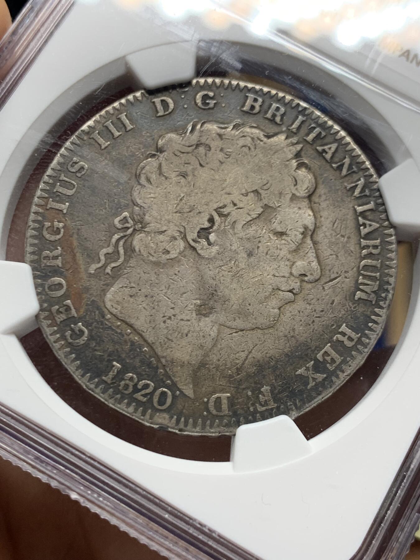 《竞宝斋》第461场 周日，周一，2场连拍 （全场包邮）欢迎送拍 NGC F15 英国 1820年 1克朗 乔治三世 大银币 正背面人物还算清晰