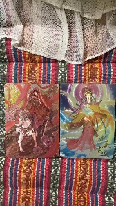 光影卡牌第29期，各家亲签，各家套卡，持续收拍品 - 卡趣多水浒粗闪特卡2张，嫁衣三娘＋九天玄女