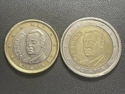 回流0125 - 西班牙2003年1欧元、2001年2欧元双色币 胡安·卡洛斯一世