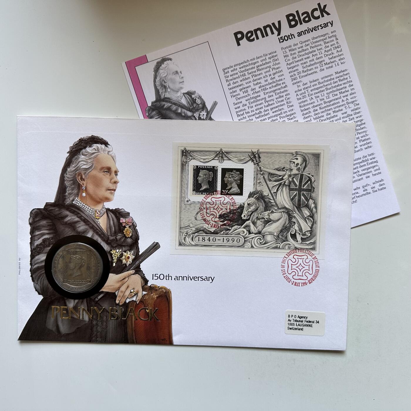 🌹外币初藏🌹🐯2026年第12场  每周二四六晚8️⃣点 接代拍 马恩岛1990年黑便士150周年首日封 一克朗纪念币