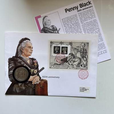 🌹外币初藏🌹🐯2026年第12场  每周二四六晚8️⃣点 接代拍 - 马恩岛1990年黑便士150周年首日封 一克朗纪念币