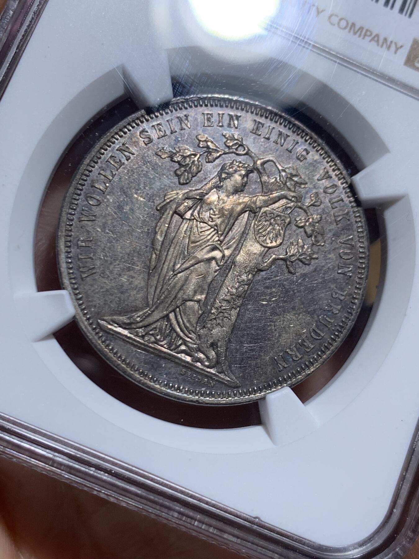 《竞宝斋》第461场 周日，周一，2场连拍 （全场包邮）欢迎送拍 NGC MS61 奥地利1868年射击节泰勒银币 紫罗兰包浆 橡树题材