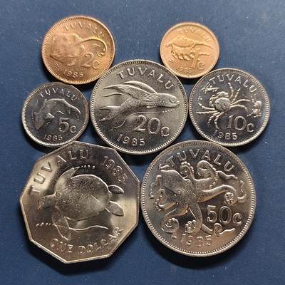 【全场包邮】纯粹捡漏拍498场-持续更新中 - 图瓦卢1985年清年份海洋动物版7枚套币