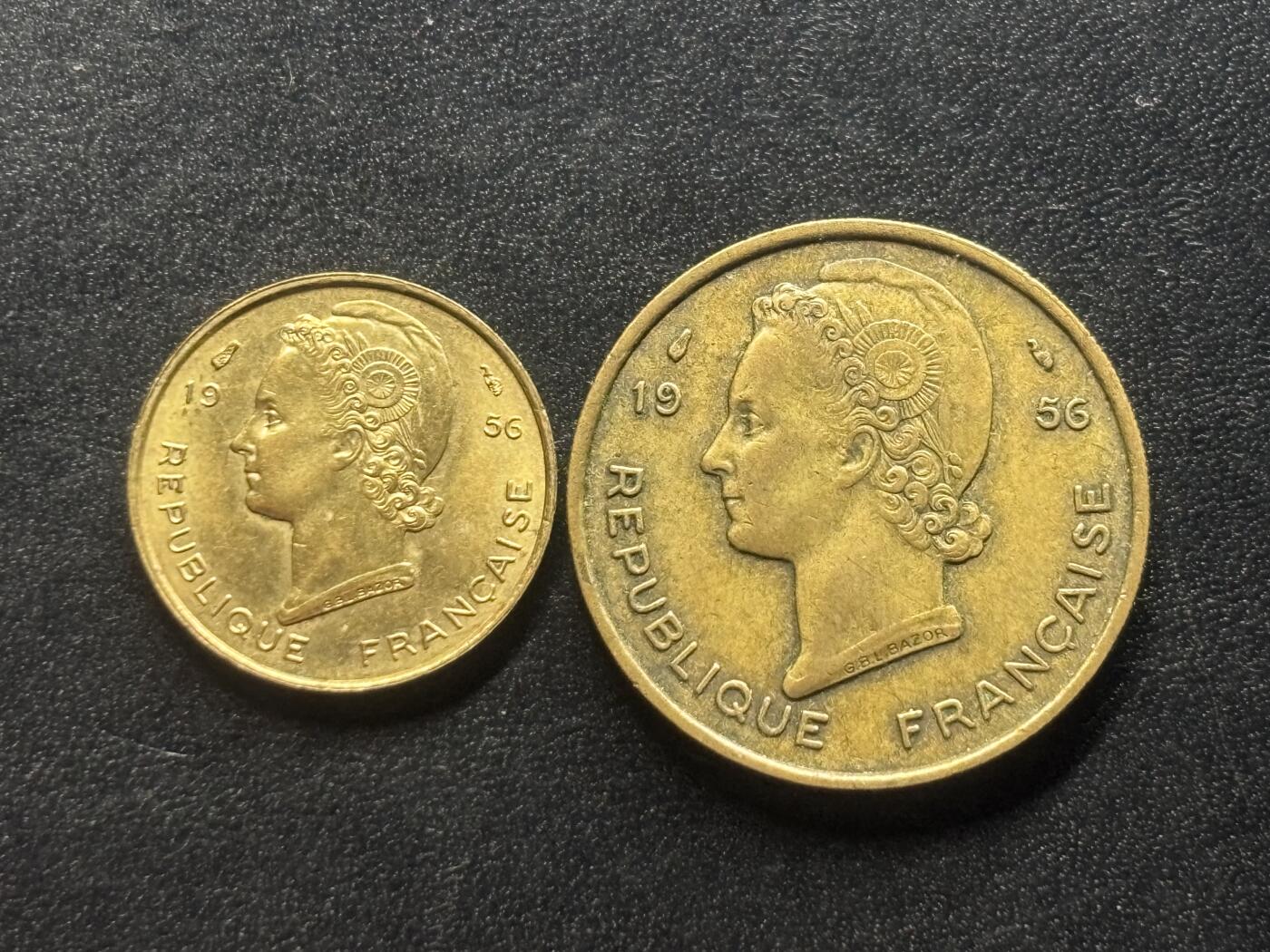 邮泉阁限时拍卖第四十场 非洲专场（硬币在国外。请付邮费6元。） 法属西非1956年2枚