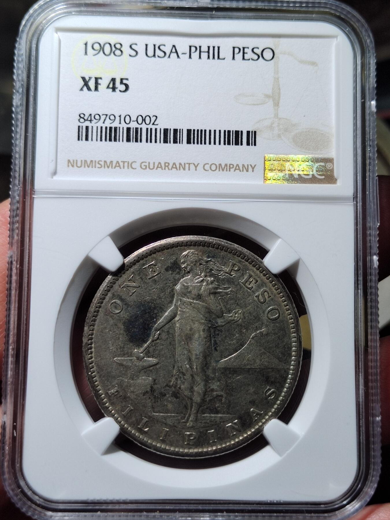 中外钱币第七场 NGC-XF45 美属菲律宾1908年一比索