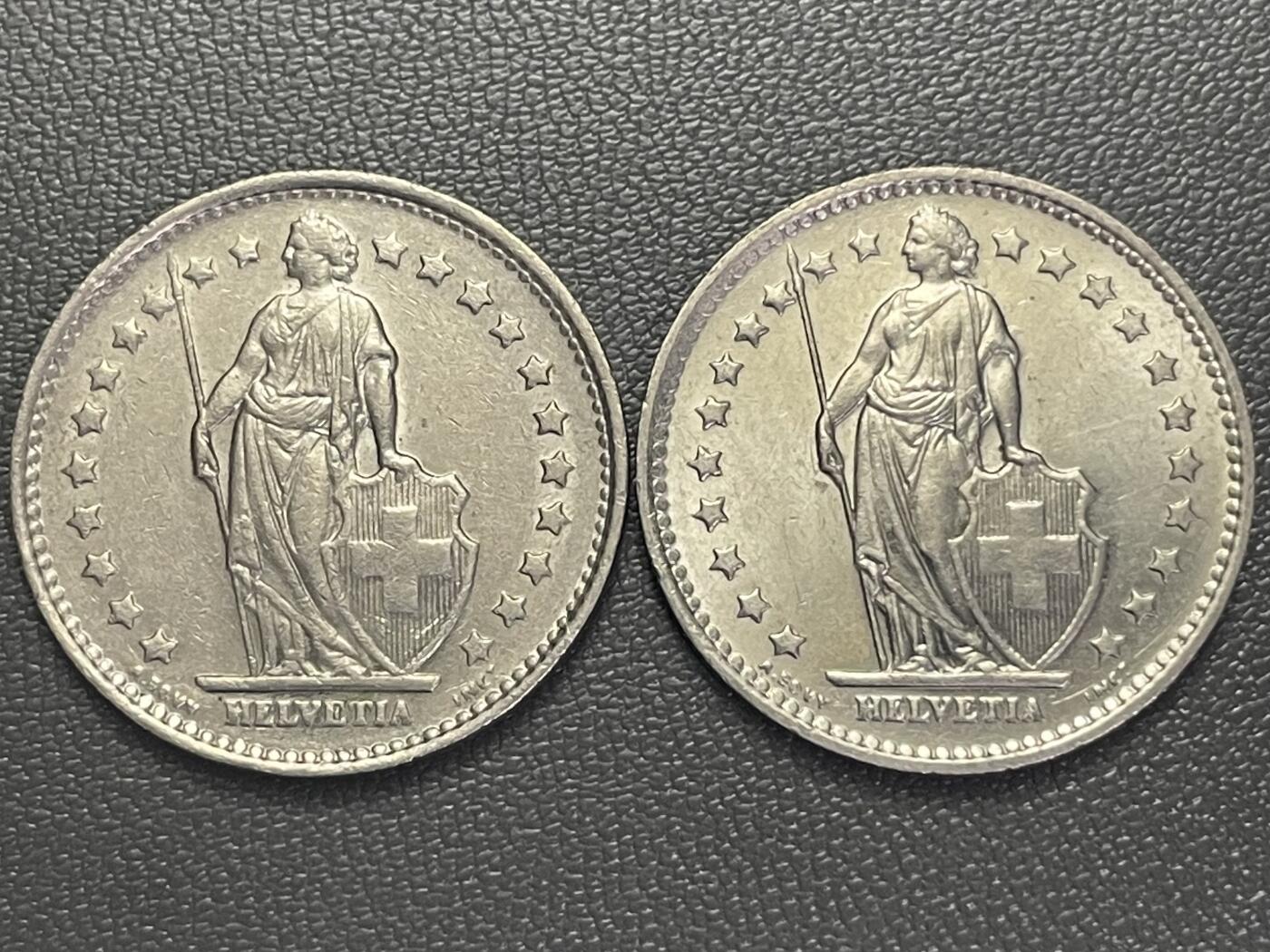 回流0125 瑞士1968、1973年1法郎2枚
