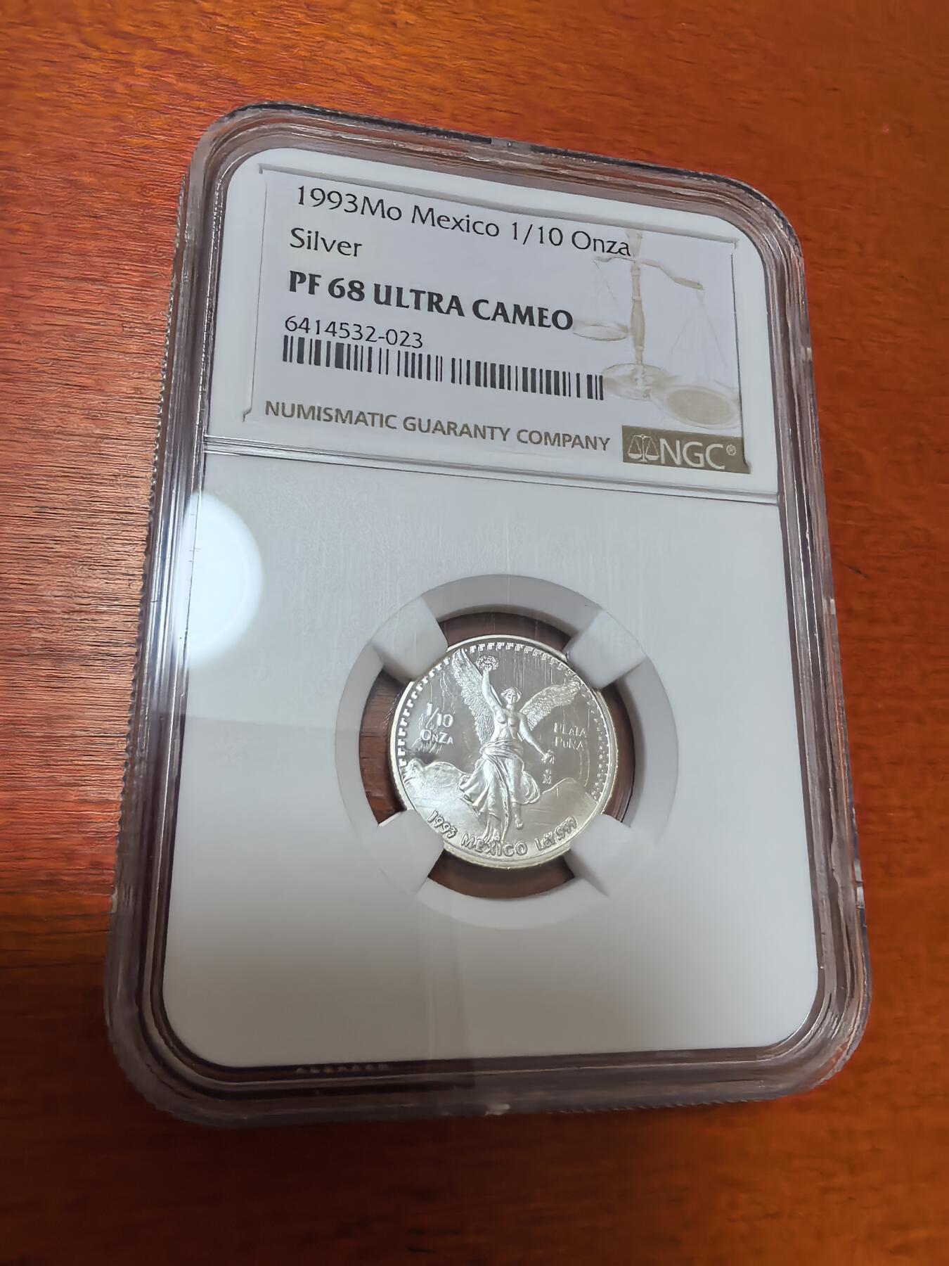 长老汇蛇年精选第九十五场拍卖 1993Mo 墨西哥胜利女神1/10盎司精制银币，NGC PF68UC，发行量5002枚