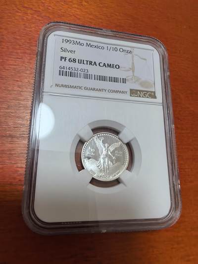 长老汇蛇年精选第九十五场拍卖 - 1993Mo 墨西哥胜利女神1/10盎司精制银币，NGC PF68UC，发行量5002枚