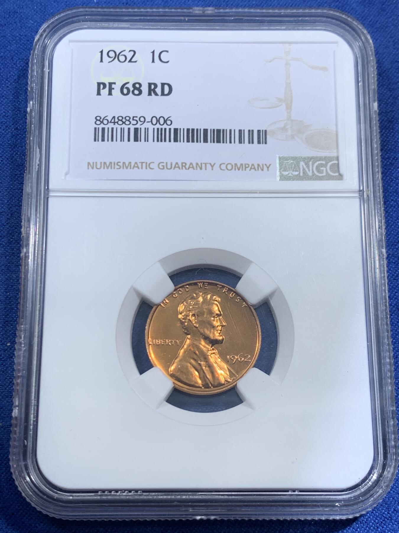 《竞宝斋》第461场 周日，周一，2场连拍 （全场包邮）欢迎送拍 NGC PF68RD 美国1962年林肯1美分，超高分，68RD十分稀少，NGC参考价60美元