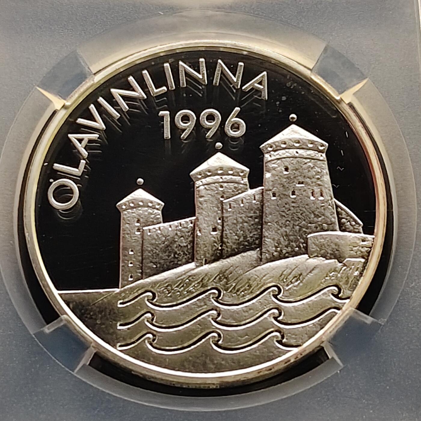 【全场包邮】纯粹捡漏拍499场-持续更新中 芬兰1996年20欧芬兰古城堡奥拉维城堡克朗型精制纪念银币【38.5毫米27.2克92.5%，纯银价约704元（按28元银价估算）】-TQG PF69 UC
