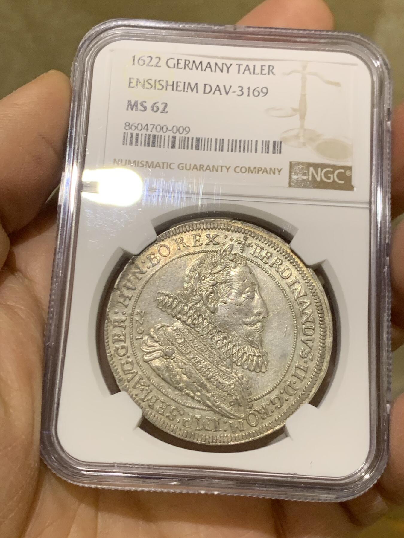 《竞宝斋》第461场 周日，周一，2场连拍 （全场包邮）欢迎送拍 冠军分 NGC MS62  奥地利帝国 1622年  上阿尔萨斯伯爵领地 费迪南二世 泰勒大银币 仅发行两年 非常稀有的版本