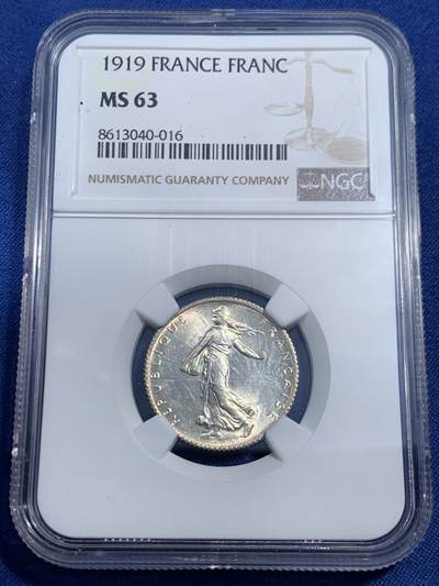《竞宝斋》第461场 周日，周一，2场连拍 （全场包邮）欢迎送拍 - NGC MS63 法国1919年播种女神1法郎银币 低评