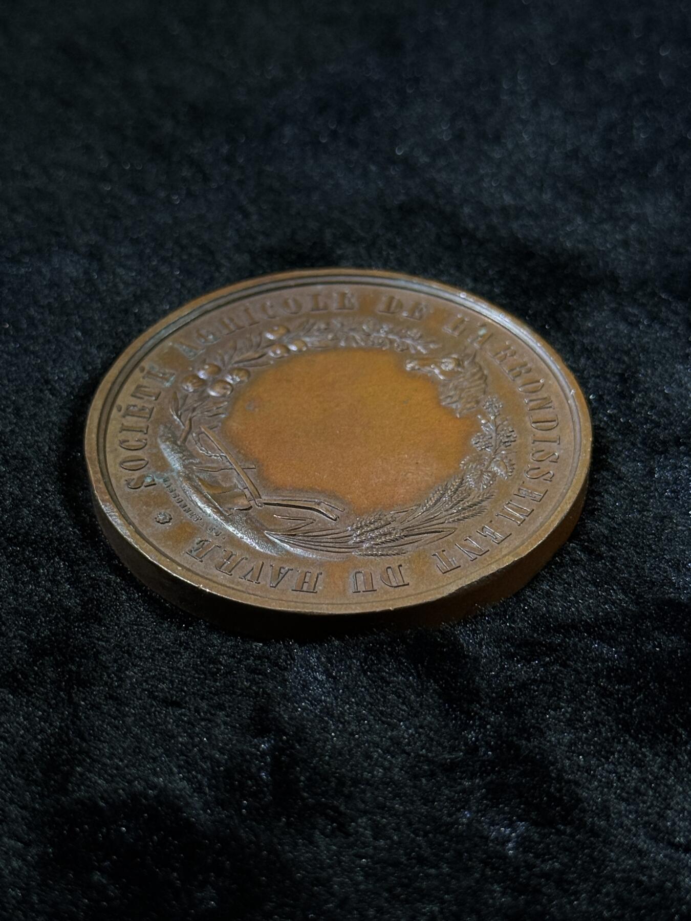 戎马世界章牌大赏第110期 法国农业协会大铜章，边缘有一道磕