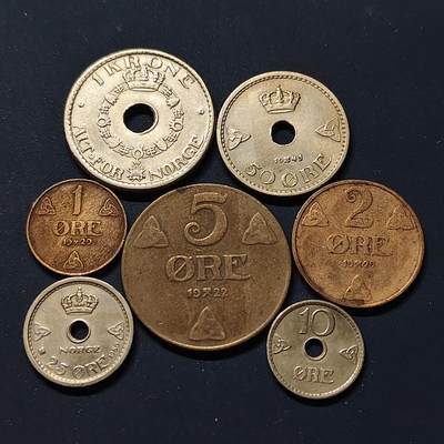 【全场包邮】纯粹捡漏拍498场-持续更新中 - 挪威1922-1950年哈康七世7枚套币