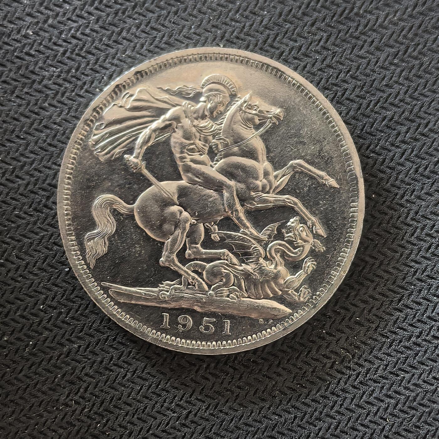 道一币馆币章第一百六十四场 英国1951年乔治六世马剑镍克朗