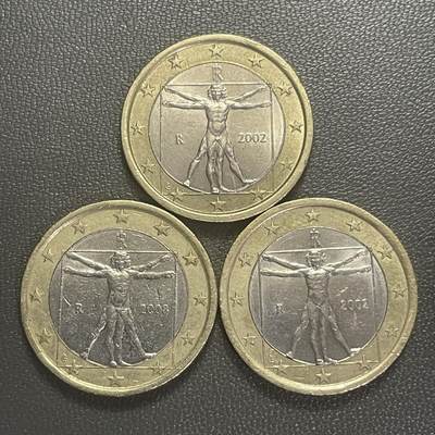 回流0125 - 意大利1欧元双金属币3枚 达芬奇《维特鲁威人》
