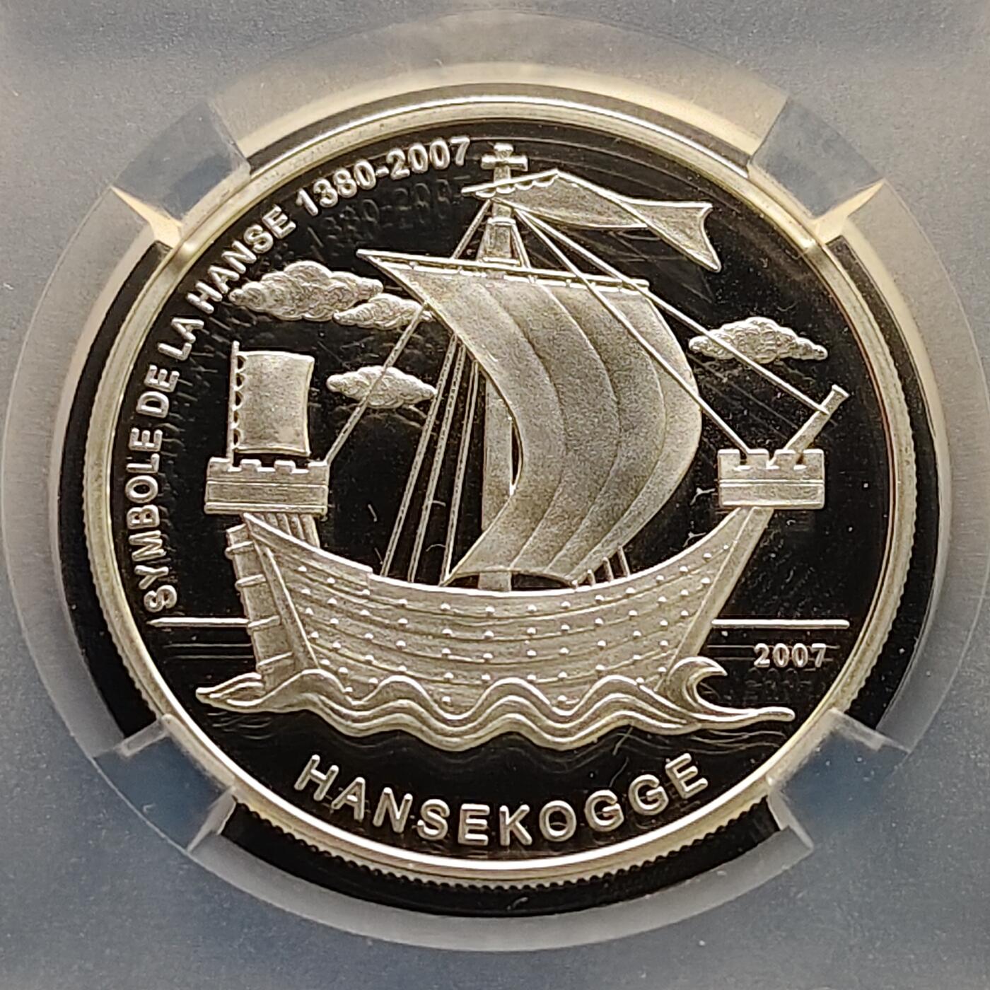 【全场包邮】纯粹捡漏拍499场-持续更新中 多哥2007年1000法郎汉萨商船精制纪念银币【40毫米20克92.5%，纯银价约518元（按28元银价估算）】-TQG PF69 UC