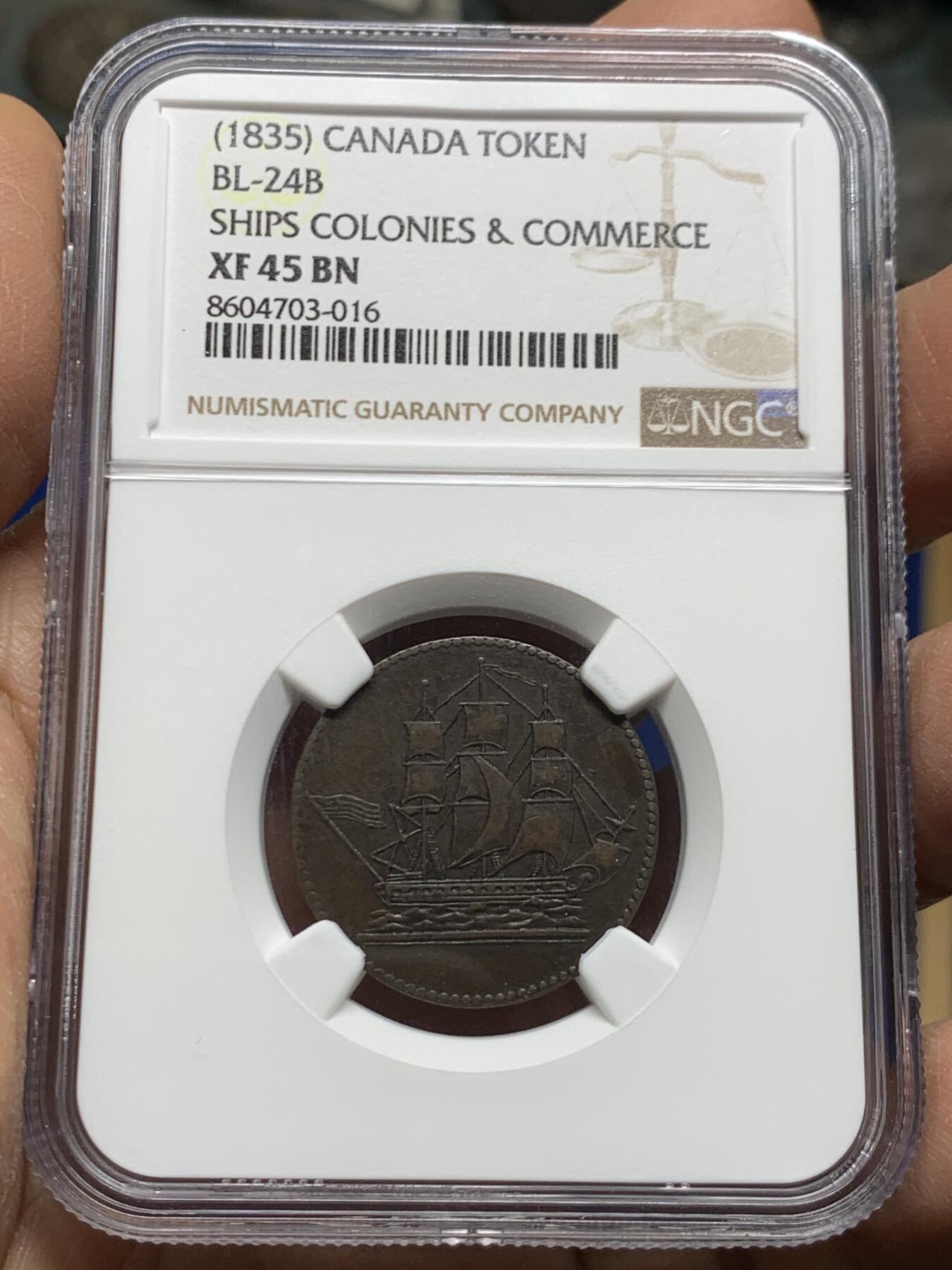 《竞宝斋》第461场 周日，周一，2场连拍 （全场包邮）欢迎送拍 NGC XF45BN 加拿大 1835 爱德华王子岛 帆船代币 原味好细节 品种也少见