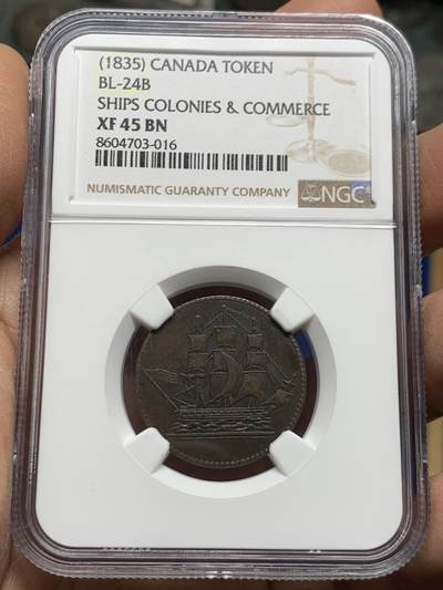 《竞宝斋》第461场 周日，周一，2场连拍 （全场包邮）欢迎送拍 - NGC XF45BN 加拿大 1835 爱德华王子岛 帆船代币 原味好细节 品种也少见