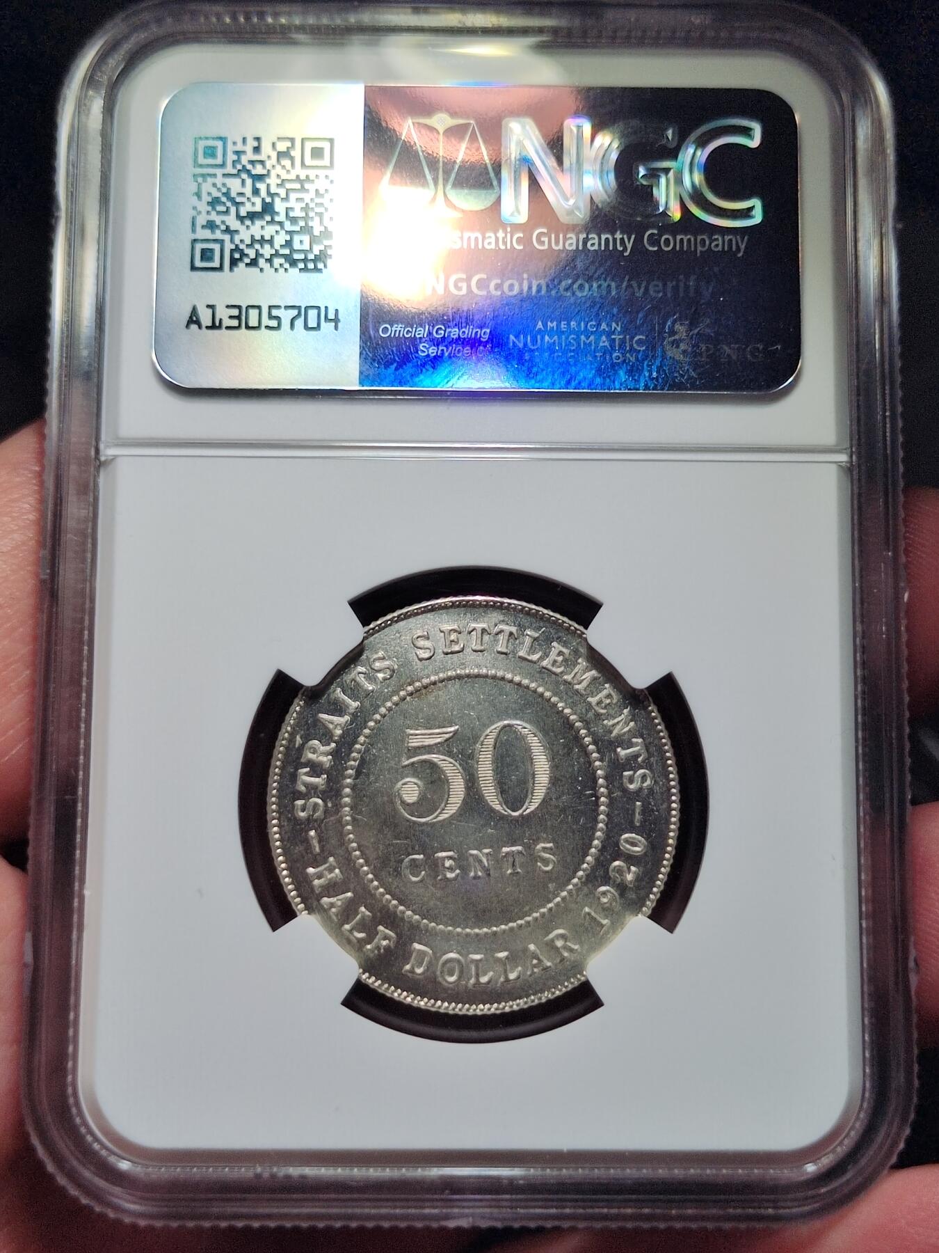 中外钱币第七场 NGC-MS62英属海峡1920年50分银币