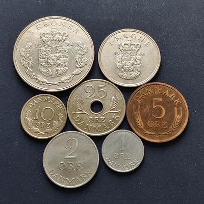 【全场包邮】纯粹捡漏拍498场-持续更新中 - 丹麦1966-1971年弗雷德里克九世7枚套币