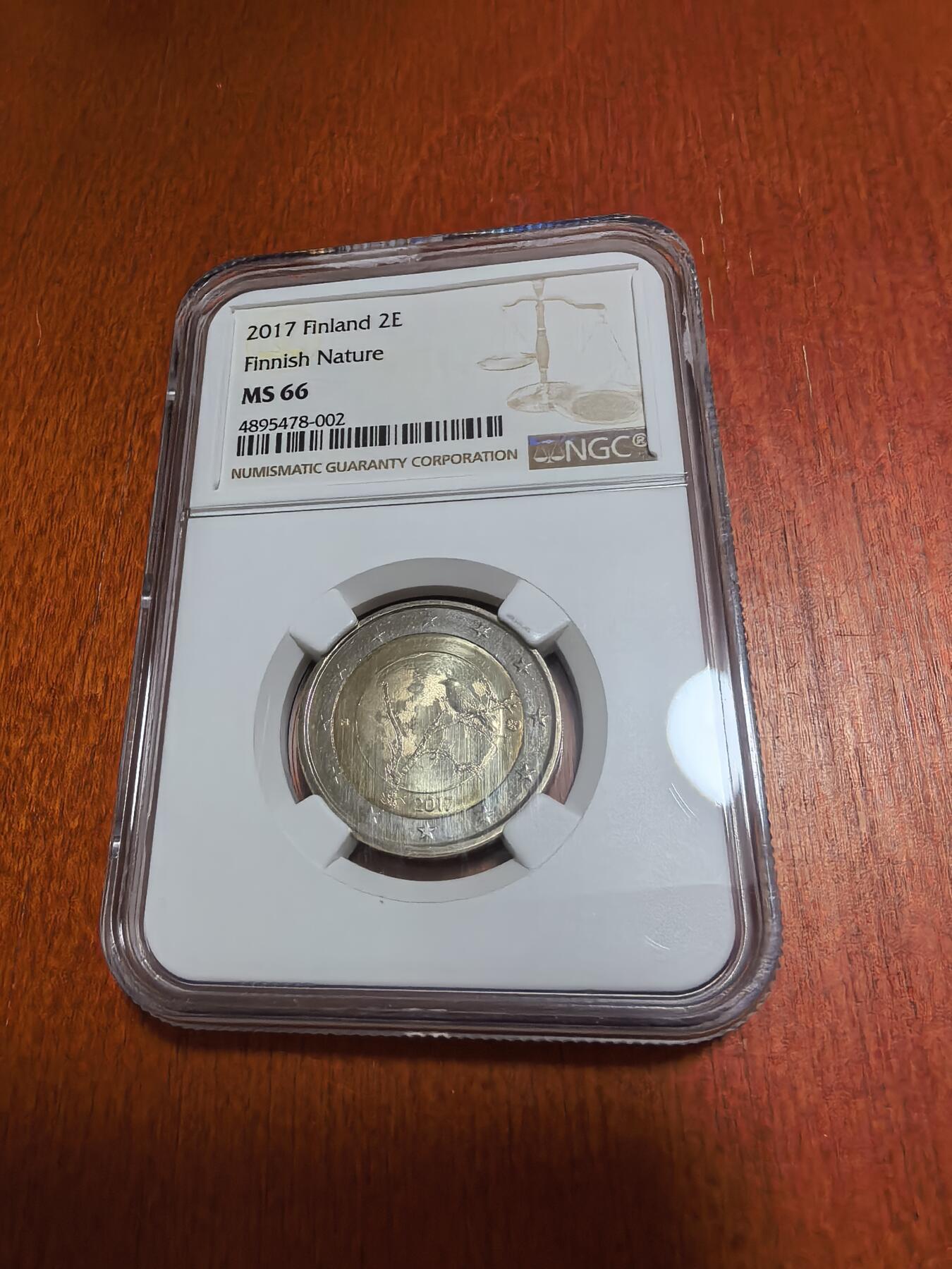 长老汇蛇年精选第九十五场拍卖 2017芬兰自然2欧元双色币，NGC MS66
