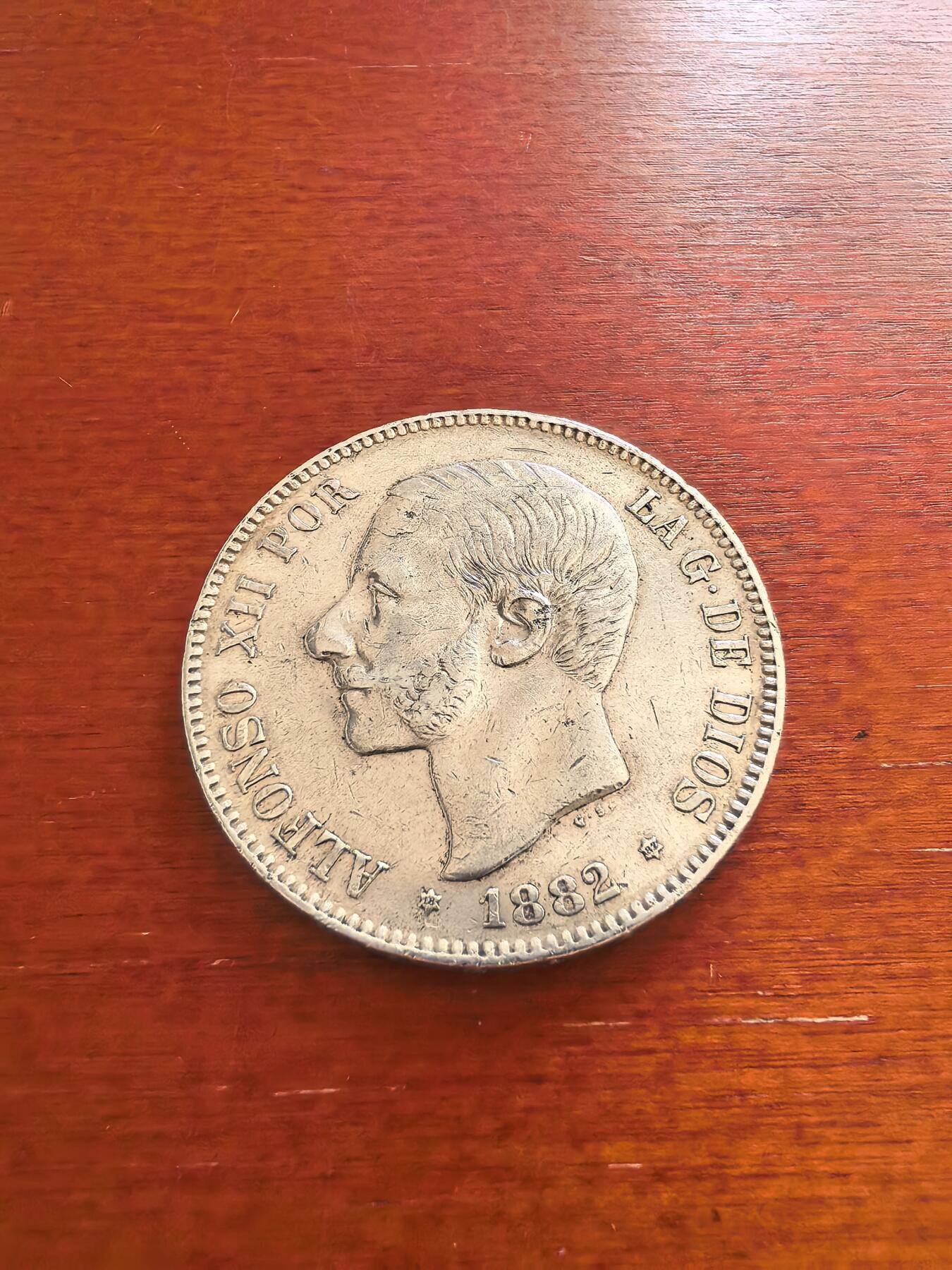 长老汇蛇年精选第九十六场拍卖 1882MSM西班牙阿方索十二世5比塞塔银币，马德里造币厂，第三版头像