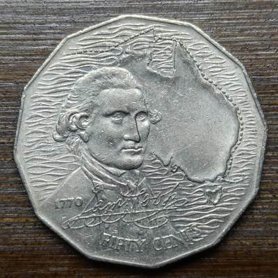 【铜匠收藏】★第140场★散币场。不寄存，30包邮。不满30元，支付5元运费。《接受代拍 代送NGC评级》 - 9【无寄存】澳大利亚1970年50分 库克船长200周年纪念币 铜镍币