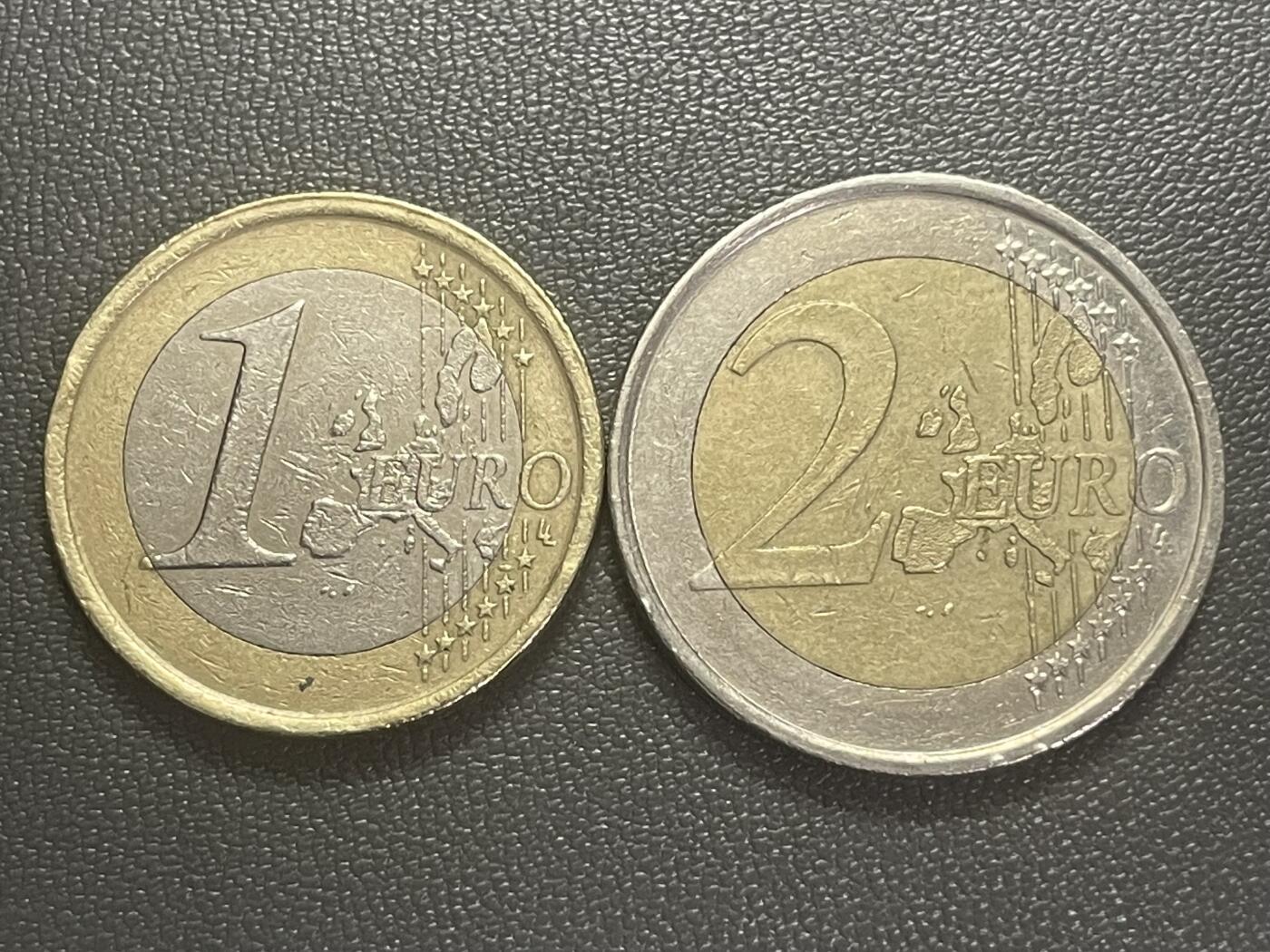 回流0125 西班牙2003年1欧元、2001年2欧元双色币 胡安·卡洛斯一世