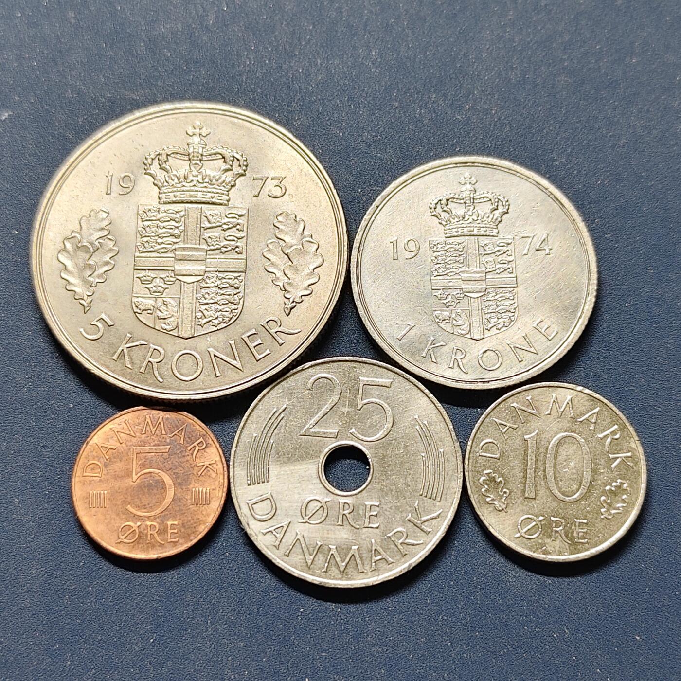 【全场包邮】纯粹捡漏拍498场-持续更新中 丹麦1973-1978年玛格丽特二世女王5枚套币