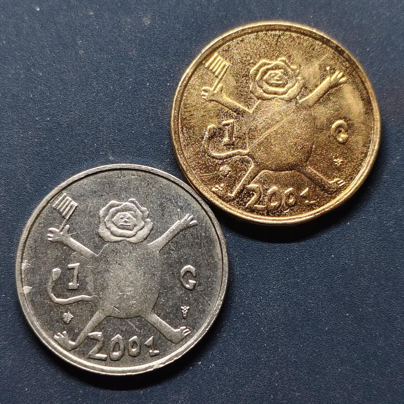 【全场包邮】纯粹捡漏拍498场-持续更新中 荷兰2001年1盾最后的荷兰盾纪念币2枚一组（一枚镀金版）