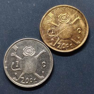 【全场包邮】纯粹捡漏拍498场-持续更新中 - 荷兰2001年1盾最后的荷兰盾纪念币2枚一组（一枚镀金版）