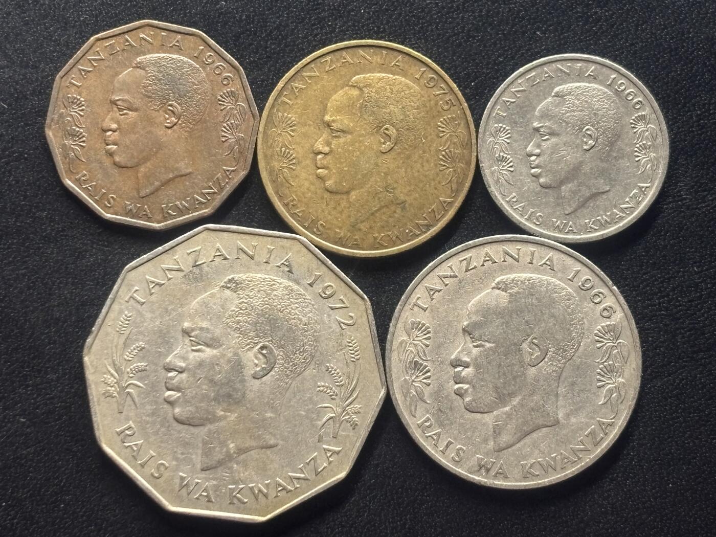 邮泉阁限时拍卖第四十场 非洲专场（硬币在国外。请付邮费6元。） 坦桑尼亚1960-1970年代5枚
