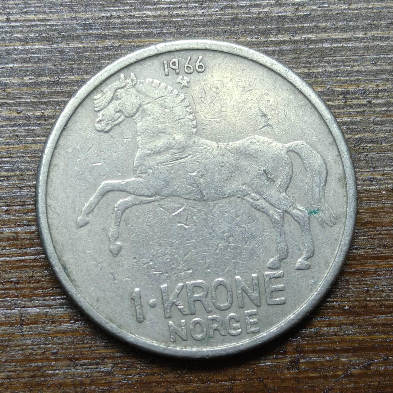 【铜匠收藏】★第140场★散币场。不寄存，30包邮。不满30元，支付5元运费。《接受代拍 代送NGC评级》 66【无寄存】1966年 挪威 1克朗 铜镍币