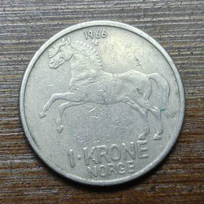 【铜匠收藏】★第140场★散币场。不寄存，30包邮。不满30元，支付5元运费。《接受代拍 代送NGC评级》 - 66【无寄存】1966年 挪威 1克朗 铜镍币